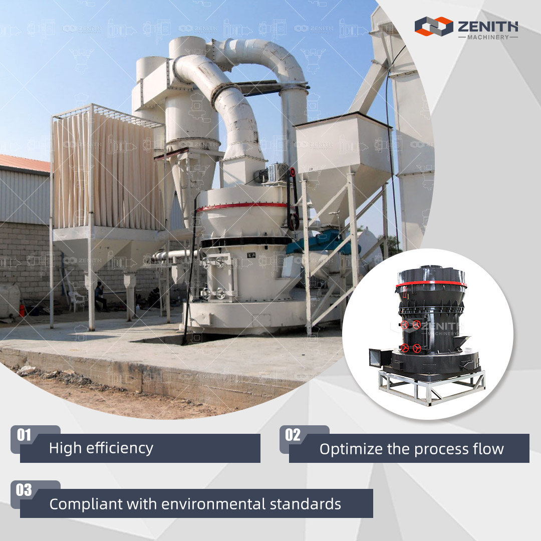 Overview of a ZENITH mineral grinding plant installation, showcasing the integrated production system from raw material feeding to finished powder collection.